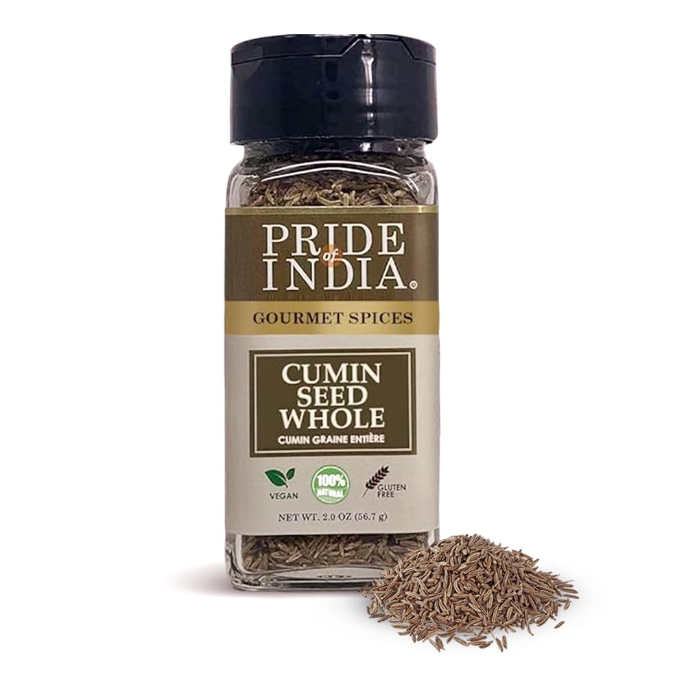 Pride of India – Cumin Seed Whole – Gourmet Indian Spice – Excellent for Culinary Uses – Fresh and Quality Seeds – Adds Flavor & Aroma – Easy to Use – 2 oz. Small Dual Sifter Bottle