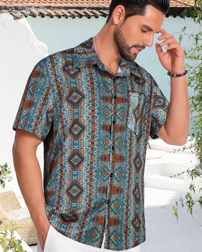 Image of Men Hawaiian Shirt Short Sleeve Summer Beach Button Down Shirts with Pocket