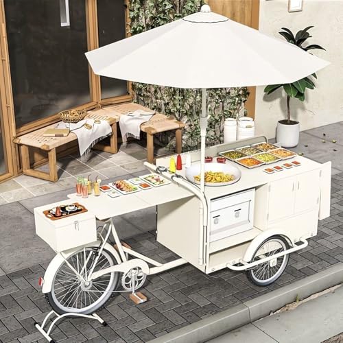 Triciclo de venta al aire libre – Camión móvil de alimentos para venta de jugos y alimentos, esencial para la configuración de negocios al aire libre, diseño de tres ruedas para una fácil