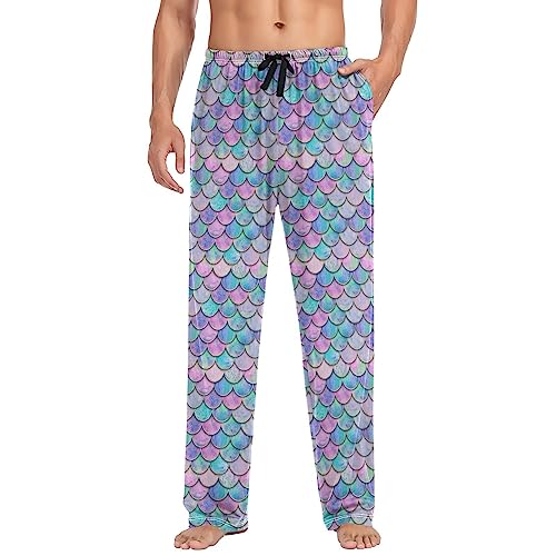 Men's Pajama Pants Super Soft Colorful Mermaid Fish Scale Sleep Lounge Pants Pjs Bottoms with Pockets