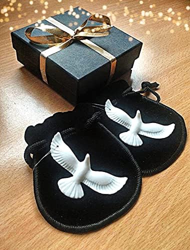 Two Turtle Doves - bone china Supplied threaded with 2 velour pouches & ribboned gift box Manufactured in the UK.