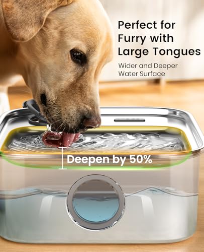 Image of oneisall 10L /2.6Gal Dog Water Fountain for Large Dogs (with 1 Filter) | Deeper & Wider Drinking Area, Visualization Window & Triple Filtration,304 Stainless Steel Dog Water Bowl Dispenser