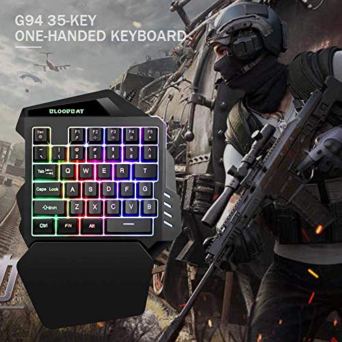 Image of G94 One Hand RGB Gaming Keyboard, USB Wired Rainbow Single Hand Keyboard with Wrist Rest Support, Multimedia Keys, Backlit Ergonomic Mechanical Feeling Keyboard for Game