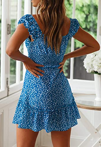 Image of Valphsio Womens Smocked Dress Ruffle Floral Tie Front Boho Short Dresses