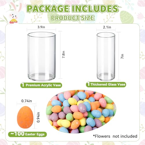 Image of ALFEVA Easter Decorations-Vase in Vase and Approx 100pcs Easter Eggs Filler, Vaseset Ready to Display,Spring Decorations for Home Table (No Flowers)