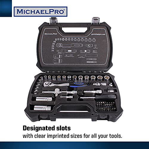 MichaelPro MP005012 47-Piece 1/4 & 3/8 Inch Dr. 72T Ratchet Wrench Socket Set, Wobble Extension Rod with Hexagonal - Image 2