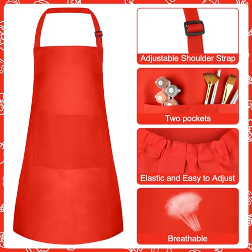 Bouiexye Kinder Schürze und Kochmütze Set Verstellbare Kinder Kinderschürze Bemalen Schürze Küchenschürze Bastelschürzen mit 2 Taschen zum Malen Backen Kochen (Rot)