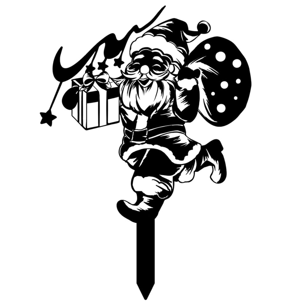 Vjsujehgy Christmas Iron Grass Silhouette Courtyard Lawn Gnome Garden Stakes Santa Claus Grounding Decoration Metal Crafts