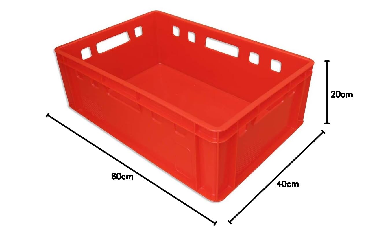 kanister-vertrieb® 5er Set E2 Kisten 60x40x20 cm Fleischkiste Lagerkiste Metzgerkiste Eurobox rot inkl. Etiketten