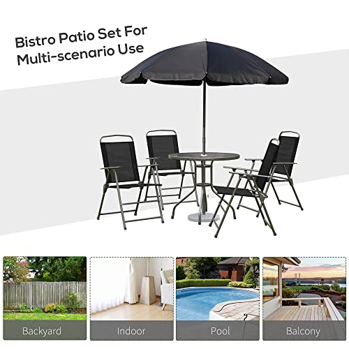 Outsunny 6 Pieces Patio Dining Set with Umbrella, Outdoor Furniture Set with Round Table and 4 Folding Chairs for Garden, Lawn, Deck, Black - Image 6