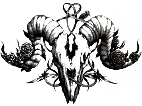 Novu Ink Ram Skull Temporary Tattoos | PACK OF 2 | Fake Tattoos