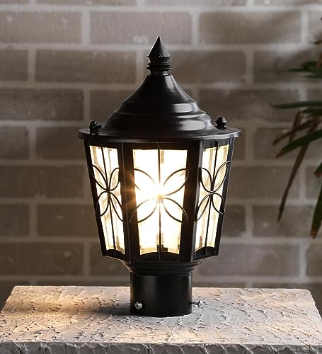 Image of SINOMAN Pillar Mounted Post Light Flower Pattern Outdoor Main Gate Light Fixture Lamp Perfect for Boundary Walls, Driveway Gates, Patio, Pathway, Fence & Home Entrances (Pack of 1)(Without Bulb)