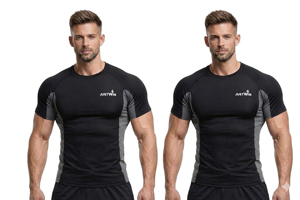JUSTWIN Men's Compression T-Shirt Half Sleeve | Slim Fit Gym