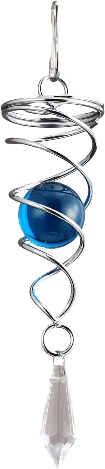 Metal Wind Chimes| Rotating Spiral Tail Wind Chime with Glass Ball and Crystal Pendant| 360° Rotating Modern Twister| Sun Catcher Wind Bell for Home Party Yard Garden| (Lake Blue)-picture-31