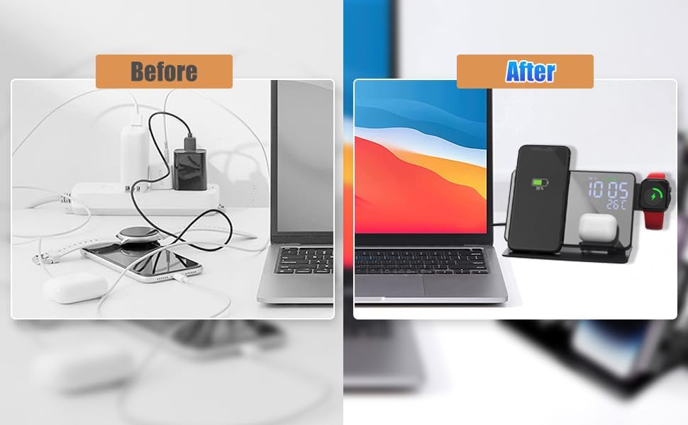 Miniatura 8 de Estación de carga inalámbrica 4 en 1 para dispositivos Apple, cargador inalámbrico de carga rápida de 18 W y pantalla de temperatura, soporte