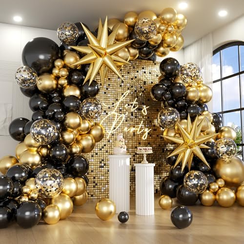 Kit d'arche de ballons 154 pièces noir doré de différentes tailles