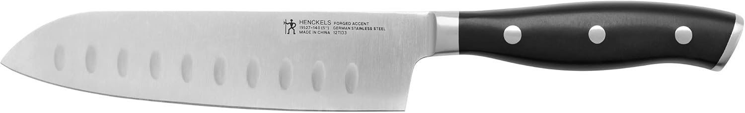 HENCKELS Forged Accent 5-Inch Santoku Knife, Razor-Sharp Hollow Edge, German Stainless Steel, Balanced Forged Blade