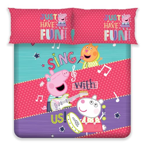 Image of Sassoon Peppa Pig (Sing) Digital Printed 100% Cotton Bedsheet with 2 Pillow Covers in 300TC