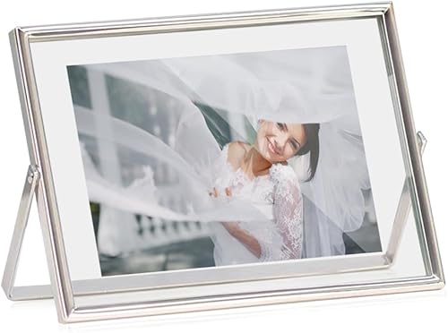 Marco de fotos moderno flotante de 5 x 7 pulgadas, para tamaños de imagen (4 x 6, 3.5 x 5, 2 x 3), estante de escritorio horizontal, marco de fotos