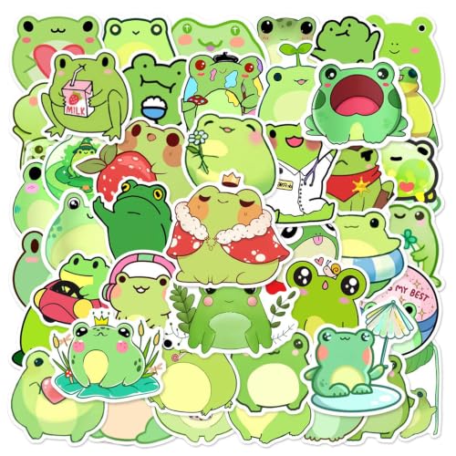 50Pcs Pieces Frog Stickers Cartoon Vinyl Waterproof Stickers for Laptop Guitar Motorcycle Bike Skateboard Luggage Phone Hydro Flask Gift for Kids Teen Birthday Party (Colourful-C1)