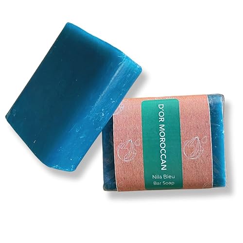 D'OR MOROCCAN Jabón de barra artesanal marroquí aceite de argán, tuna y nila blau. Prensado en frío, ingredientes naturales, sin perfume. (Nila Bleu)