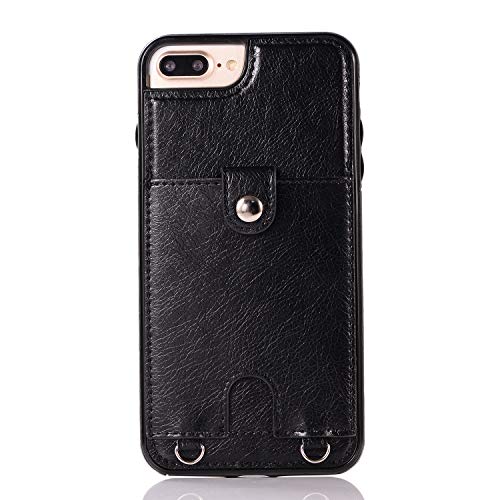 Jaorty Pu Leather Wallet Case For Iphone 7 Plus/8 Plus Necklace Lanyard Case Cover With Card Holder Adjustable Detachable Anti-Lost Neck Strap For 5.5 Inch Apple Iphone 7 Plus,Iphone 8 Plus,Black #TOP1
