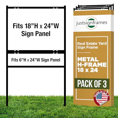 Generic Real Estate Yard Sign Metal H-Frame, 18 x 24 Slide-in with Rider, Black (Pack of 3) (C289)