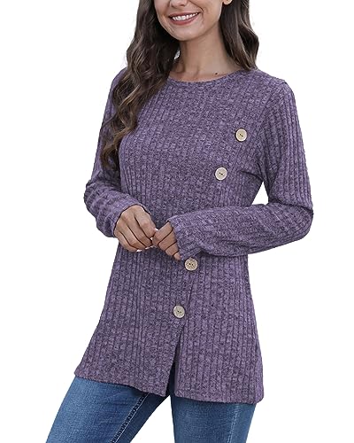 Image of JomeDesign Long Sleeve Shirts for Women Crew Neck Lightweight Sweater Loose Casual Tunic Tops