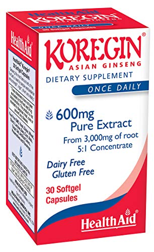 Koregin, Asian Ginseng 600mg Pure Extract, 30ct Once Daily Capsules, Helps Boost Energy and Physical Activity, Dairy and Gluten Free