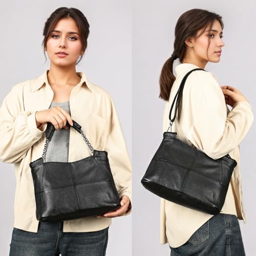 Bolso tote mediano de cuero genuino para mujer miniatura 2