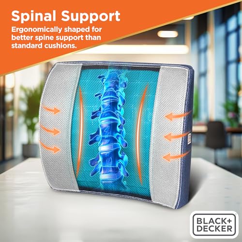 BLACK+DECKER Cooling Gel Lumbar Memory Foam Cushion – Ergonomic Back Support Travel Pillow with Ventilated Mesh, Adjustable Strap, Slow Rebound Memory Foam, Washable Cover - image 3