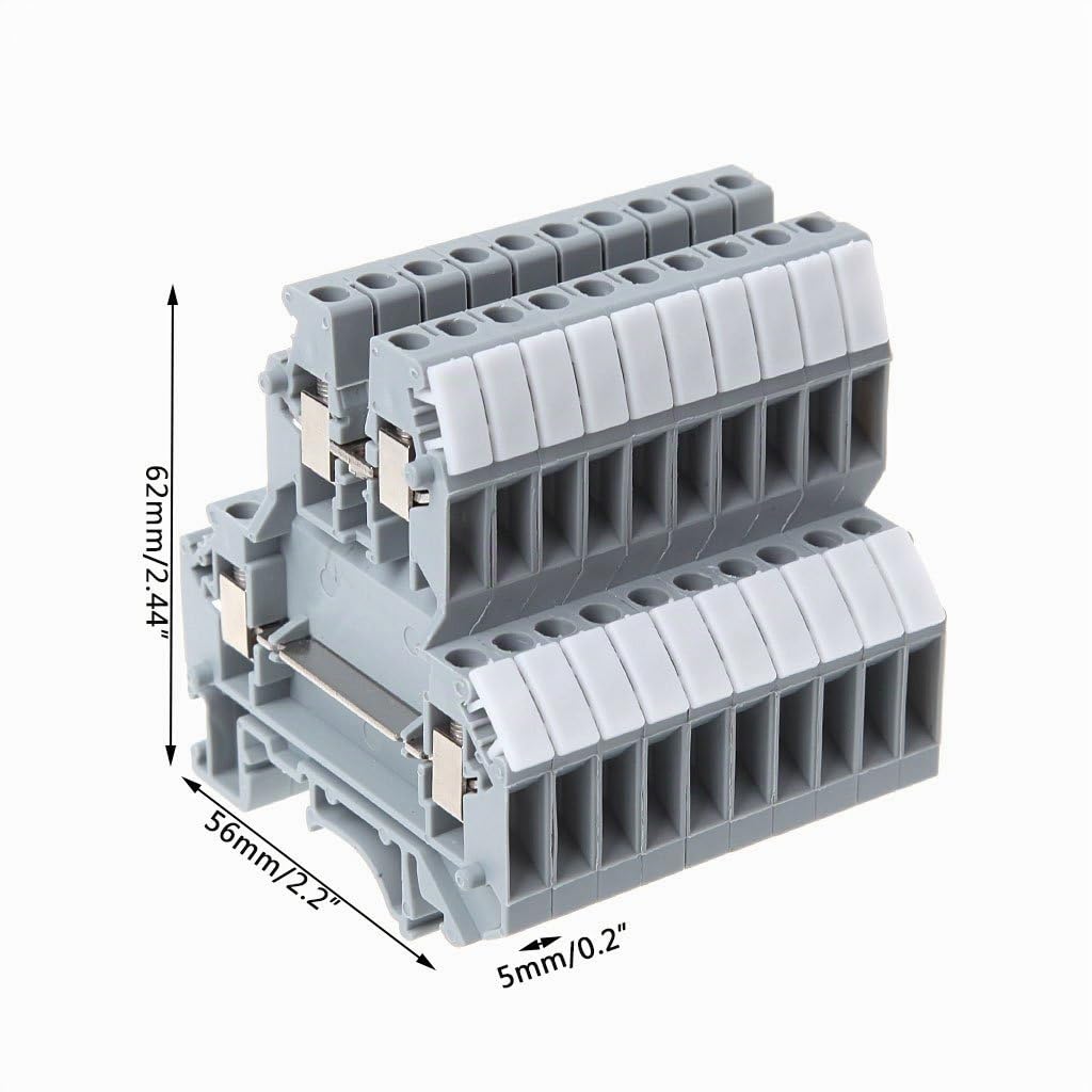 50 Pcs UKK3 Rail DIN Double Niveau Bornier Terminal 500V 25A 28-12AWG Gris pour La Maison Électroménager Circuits Électroniques Machines