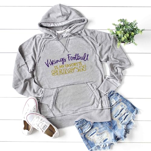 Vikings Hoodie Hooded Sweatshirt Men's Women's Unisex | Minnesota Shirt | Vikings Football is my Favorite Season | Ultra Soft Lightweight Burnout, Light Gray2