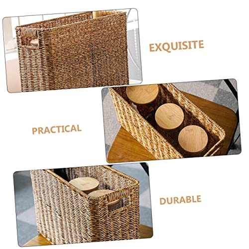 Showeroro Magazine Newspaper Basket Desktop Stand Shelf Bracket Rectangular Storage Basket Magazine Holder Woven Magazine Storage Wicker Cub Baskets Desktop Basket Woven Basket Decor #TOP1
