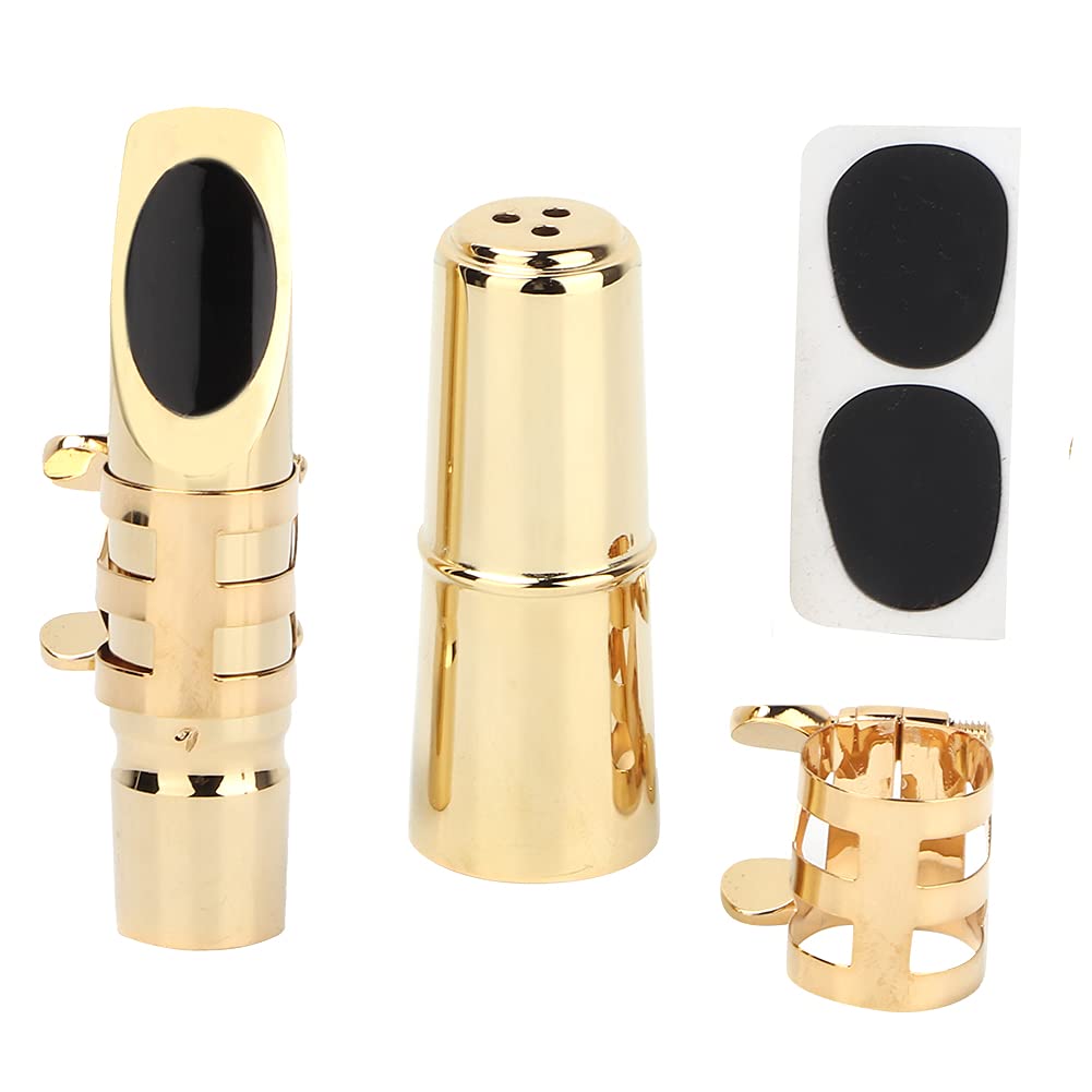 Boquilla de Saxofón, Boquilla de Saxofón de Latón Fácil de Instalar Boquilla de Saxofón Alto de Metal con Almohadillas Accesorio para Instrumentos Musicales Adecuado para Amantes