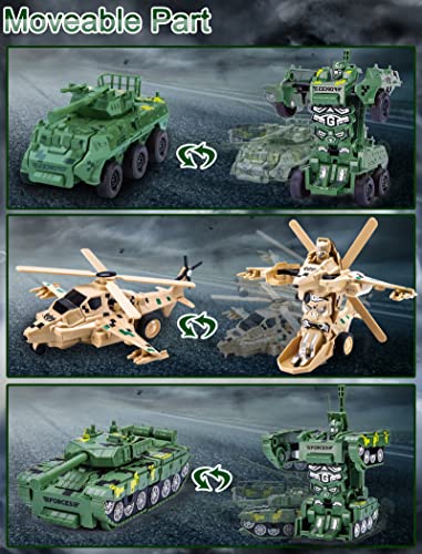 Amenon 3 Pack Transform Car Toys For Boys Easter Stuffers, 1:36 Automatic Deformation Army Toys Military Truck Tank Helicopter Airplane Vehicles Playset Toddlers Car Toys For Boys Girls Easter Gifts #TOP2