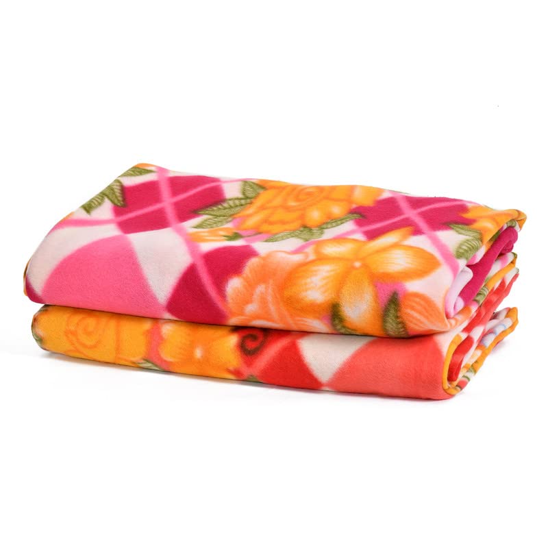 Image of BSB HOME Printed Polar Fleece Single Bed All Season Blanket /Comforter /Dohar 250TC - Pack of 2 (58x88 Inch, Pink, Green, Rust and Yellow)