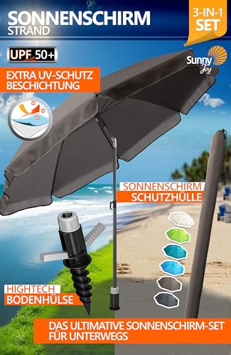 4smile Sonnenschirm Strand SunnyJoy als 3-IN-1 SET, Taupe - UPF 50+ Strandschirm mit Bodenhülse & Schutzhülle - Strandschirm windfest stabil Ø 180 cm, Strandschirm UV-Schutz – Bild 3