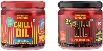 MasterChow Combo of Mild Chilli Oil Sauce and Double Trouble 2X Spicy Sichuan Chilly Oil Sauce|Made with Sichuan Peppercorns, Crunchy Garlic & Red Chilies | Eat With Momos, Pizza, Noodles (340 ml)