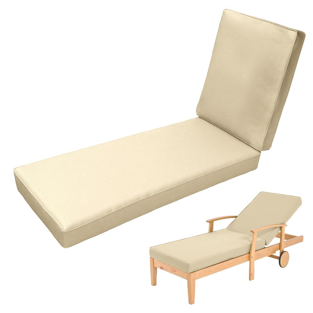Aocase Garden Sun Lounger Cushions Only, Garden Steamer Sunlounger Cushion Outdoor Waterproof SunLounger Cushions Reclining Sun Lounger Cushion Non-Slip Thickened Chair Cushions,Ivory 38,190x60x8cm