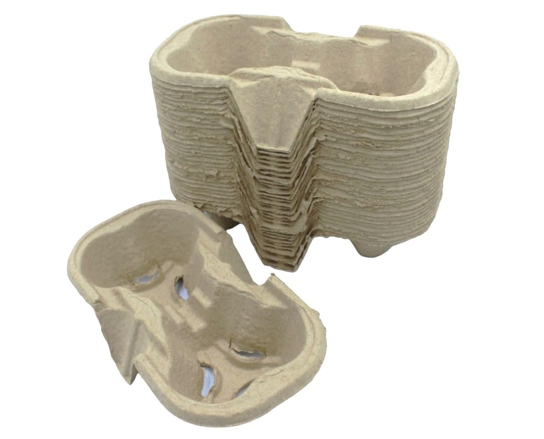 Sunrise Packaging Brown Biodegradable 2 Cup Carriers - Pack Fo 360 | Moulded Pulp Fibre Cup Holder Trays For Hot And Cold Drinks