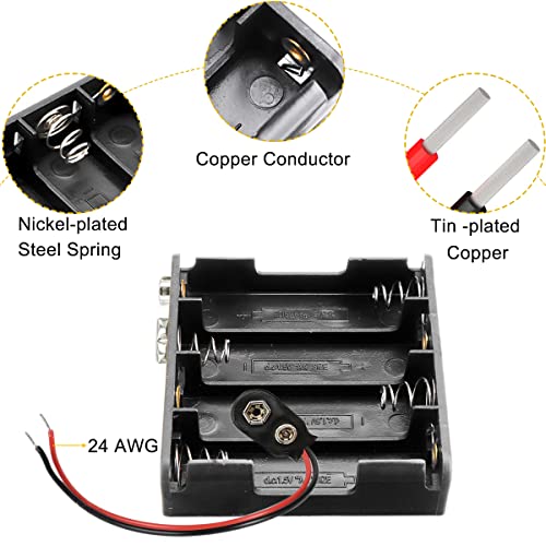 HAAMNING7 4 AA Battery Holder 6V Battery Case Box with Snap Connector 2-Pin Converter Wire I-Type, 4 Slots Battery Plastic Box for LED Light RC Car Safe, 8 PCS - Image 5