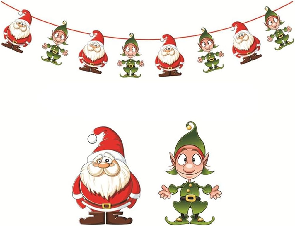 2pc 3 M Garland Christmas Banners Santa Claus Banner Snowman Flag Xmas Trees Banners Decor (Color : D Size : 3 m) (F 3 m)