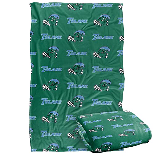 Tulane University Green Wave Blanket, 36"x58", Logo Pattern, Silky Touch Super Soft Throw