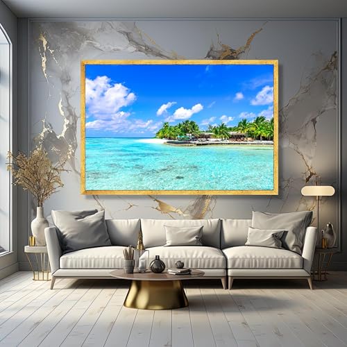 Tableau d'île mer bleu clair décor mural de plage 40x60cm