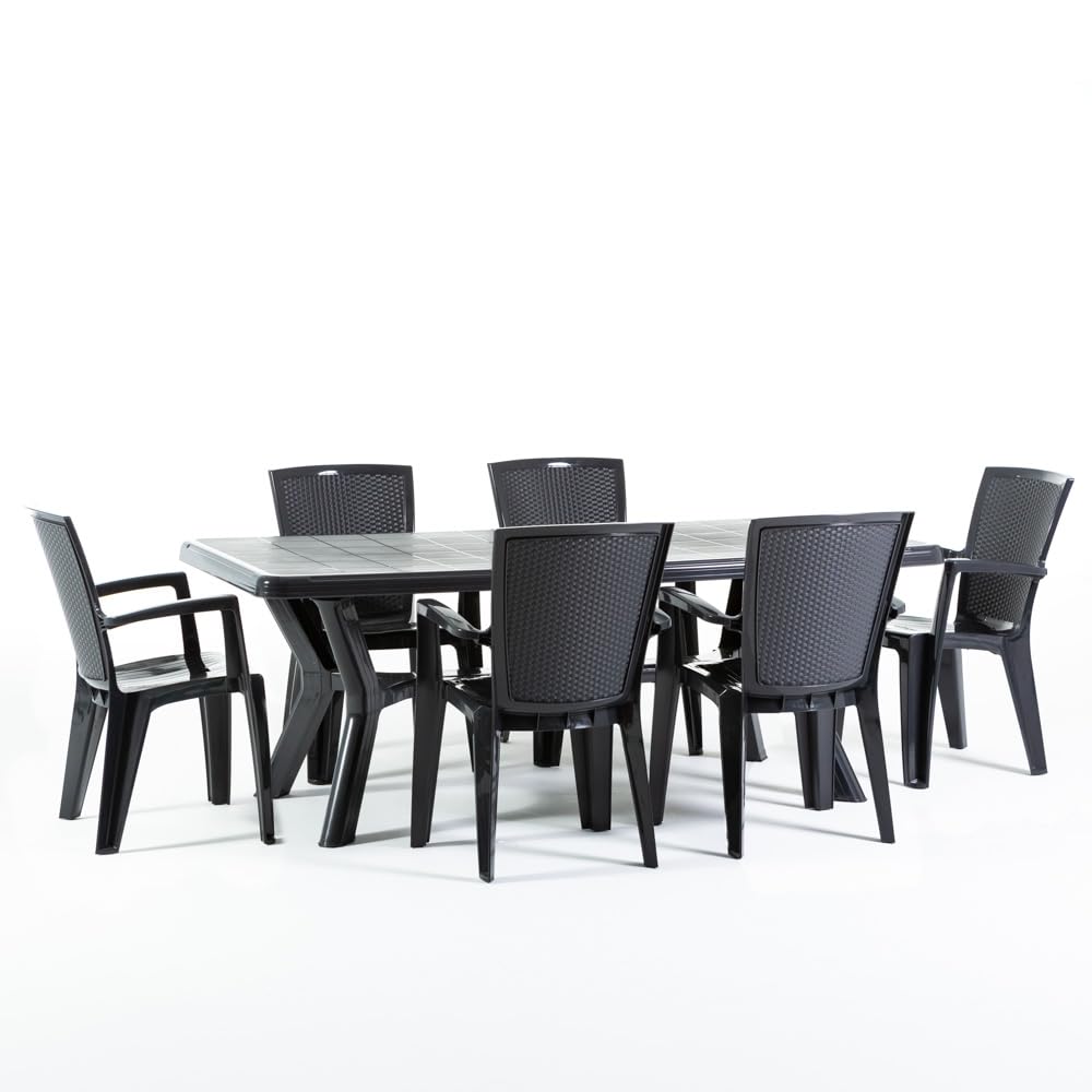 RATTATAN Ensemble de jardin Samuel avec table et chaises Diana pour 6 personnes (table + chaises anthracite)