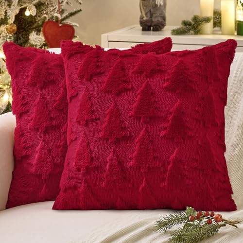 Image of MIULEE Christmas Throw Pillow Covers Burgundy Red Set of 2 16x16