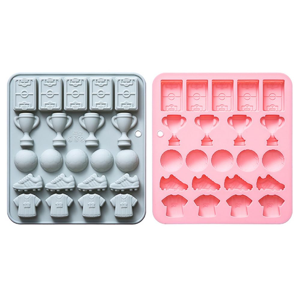 Silicone Chocolate Molds, 2PCS Sports Theme Candy Moulds for Baking Jelly Ice Cube Cupcake Decorations (Football/Badminton/Table Tennis/Hockey/Tennis)