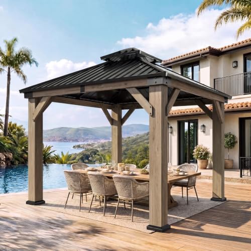 Aoxun 10' x 10' Cedar Wood Gazebo with Double Galvanized