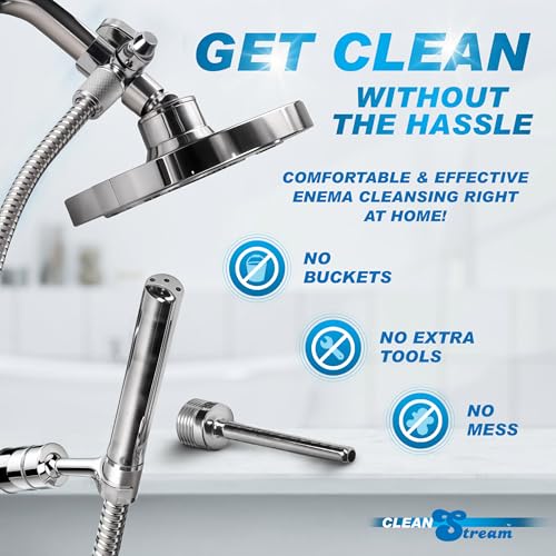 Cleanstream Shower Enema System with 6Foot Metal Hose, Dual Nozzle Set (3.5 & 5 Inch), Easy Shower Integration with Flow Control Valve, Personal Cleansing Kit for Adjustable Hygiene Care